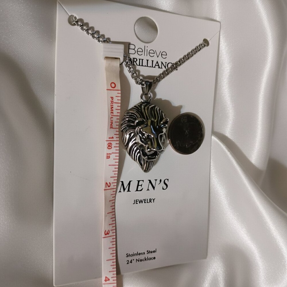 Believe by Brilliance Men’s Silver Lion Head Pendant Necklace 24” NWT - Picture 6 of 8